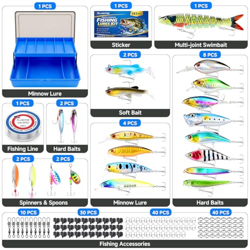 Fishing Lures Kit Tackle Box (143pcs Fishing Accessories Kit)