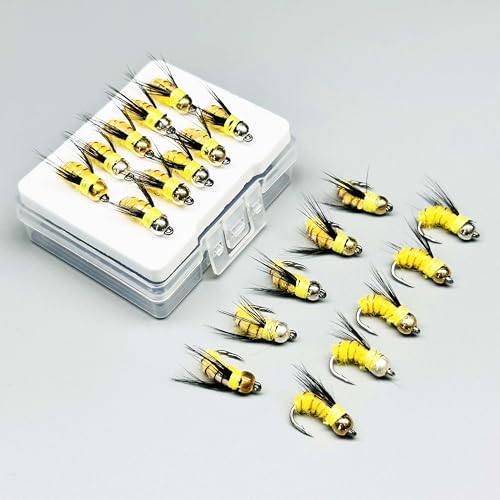 10Pc Fishing Lure #8 Bright Colors Brasshead Bionics Humpy Fly Nymph Wet Flies Insect Bait Pike Trout Salmon Bass Fly Fishing Flies (Yellow)