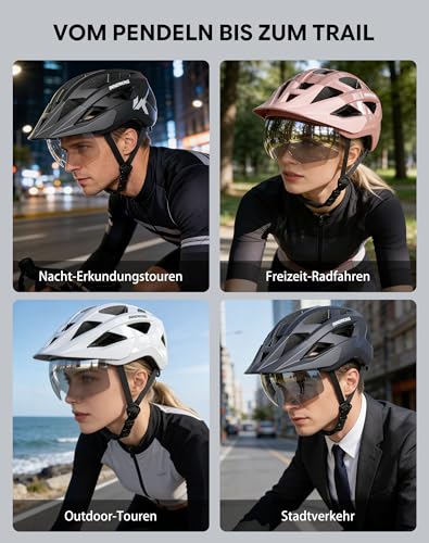Adult Bike Helmet Rear Light & OTG Magnetic Goggles for Men Women (Black / Large)