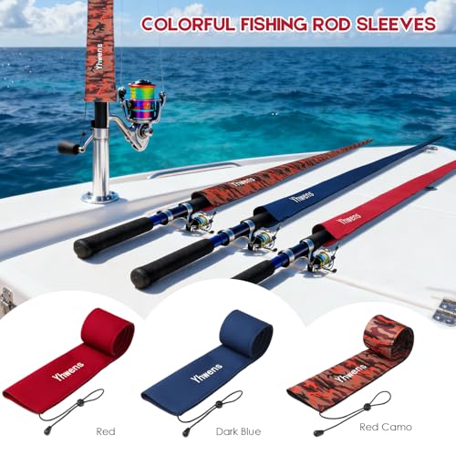Neoprene Fishing Rod Sleeve Rod Socks for Fishing Poles Sleeve Rod Cover Rod Protector for Casting Spinning Trolling Fishing Rod Storage Durable (60" / Red Camo 2PCS)