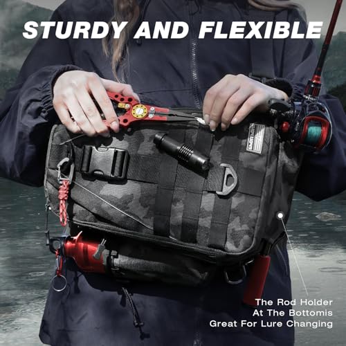 Fishing Backpack with Rod Holder (Black Camouflage)
