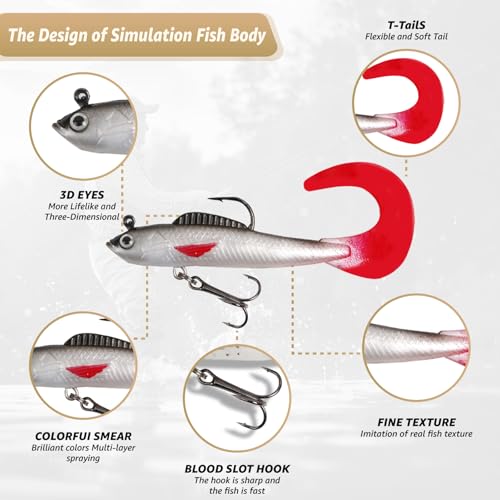 Soft Fishing Lures Shad Minnow Swimbaits (T-tail+curly Tail)