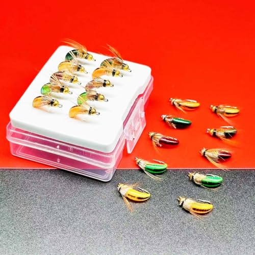 10Pc Wet Flies Bait Fly Fishing Flies for Bass Trout Pike Salmon Brass Head Caddis Nymph Handmade Fishing Bait Artificial Insect Fishing Lure (Mixed Colors)