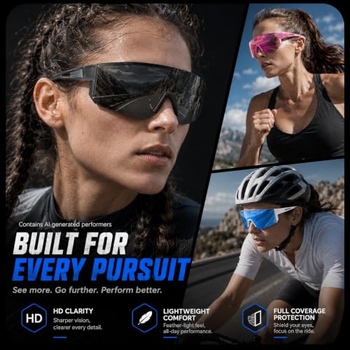 3 Pack Polarized Sports Sunglasses UV400 (A4-black+white Blue+white Pink)