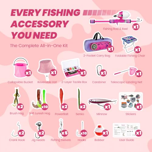 Kids Fishing Pole (Pink / 3.94-ft Set + Chair + Hat)