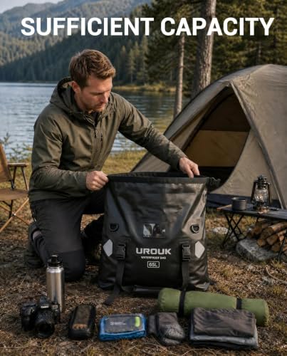 Waterproof Duffel Bag 40L 65L 90L Large Motorcycle Dry Bag Backpack (Black / 65L)