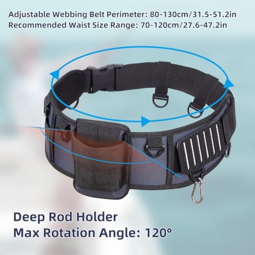 Fishing Belt Rod Holder Adjustable Fishing Fighting Waist Belt (Navy Blue（without Detachable Bag）)