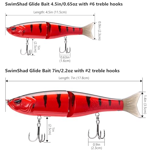 SwimShad Glide Baits Jointed Swimbait Bass Pike Salmon Trout Muskie Fishing Lure (Red Perch / 4.5in/0.65oz)