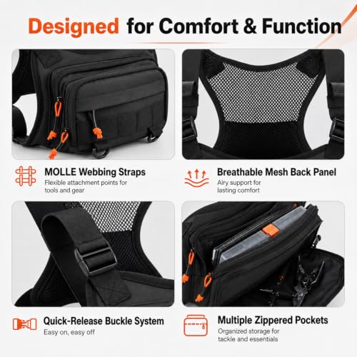 Fishing Chest Pack Vest Bag w (Black)