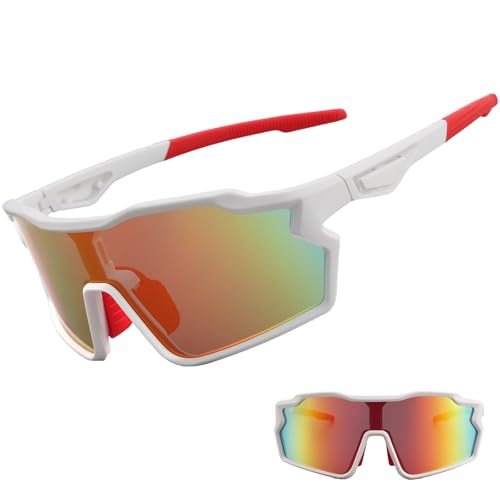 Sports Sunglasses for Men Women Wrap Around UV400 Protection (White)
