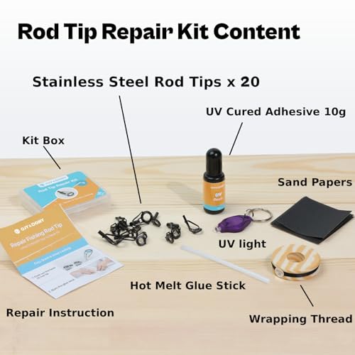 Fishing Rod Tip Repair Kit with Glue (UV-Glue-Kit / 20 Tips)