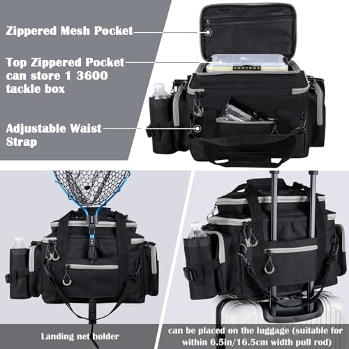 Fishing Tackle Bag with 4PCS 3600 Tackle Boxes (C2:Black Gray with 4 3600 Tackle Boxes / Large)