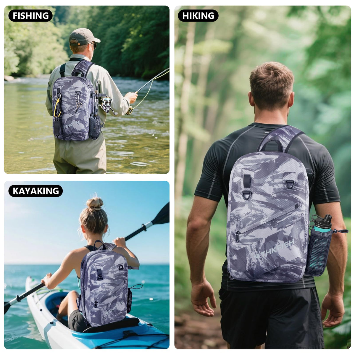 IPX8 Waterproof Fishing Backpack with Rod Holder (Camo-sling Bag)