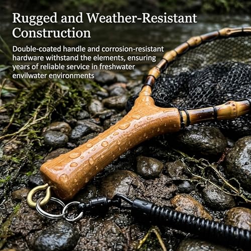 Floating Handcrafted Bamboo Fly Fishing Landing Net (Large / Straight Handlebar / Glued mesh)