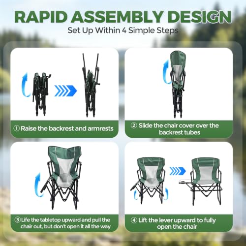 2 Pack Camping Chairs with Side Table & Cup Holder 400 lbs (Green)