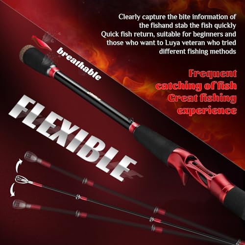 Flame One Piece Lure Fishing Rod 7ft Baitcasting Spinning Fishing Rod Lightweight Overhead Rod (FMC731HF-7.3ft casting)
