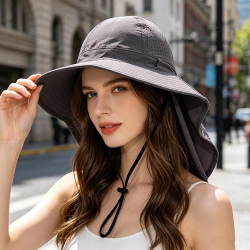 2Pack Sun Hat for Men Women with Neck Flap (2pcs-black&gray)