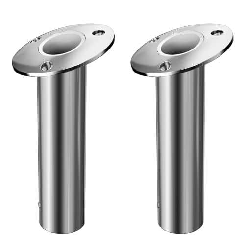 2Pcs Rod Holders for Fishing Boat (Silver - White Insert / 15 Degree without Cap)