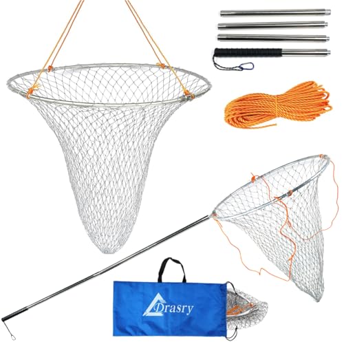 Large Collapsible Bridge Pier Fishing Net Landing Net with Rod (23.6 x 23.6 x 37")