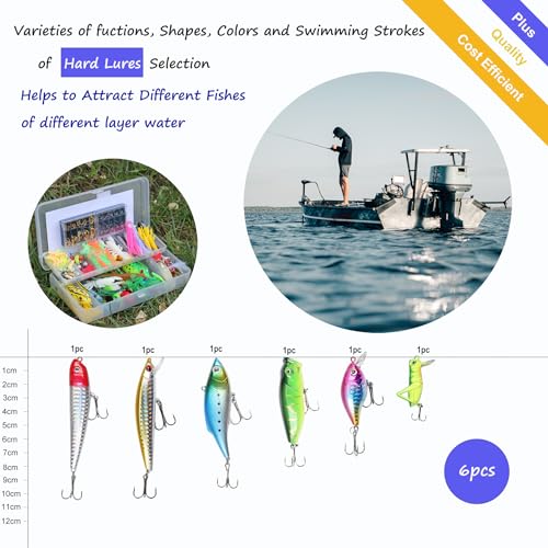 399pcs Fishing Lures Set Fish Lure kit for Bass Trout Salmon Freshwater Fish tackle kit Including Plastic Shrimp worm bait Spoon grasshopper Crankbait Jigs Hooks fishing gear and equipment (Black-399pcs)