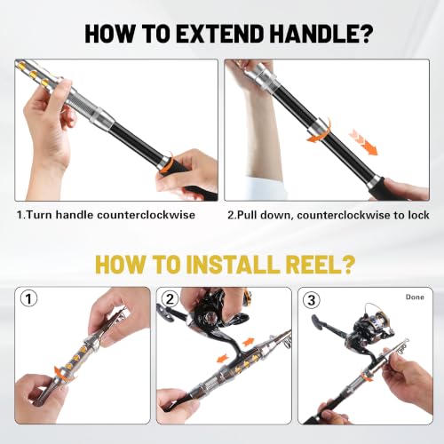 Fishing Pole Kit 7FT Adult with Telescopic Handle (Changeable 7FT/2.1M)