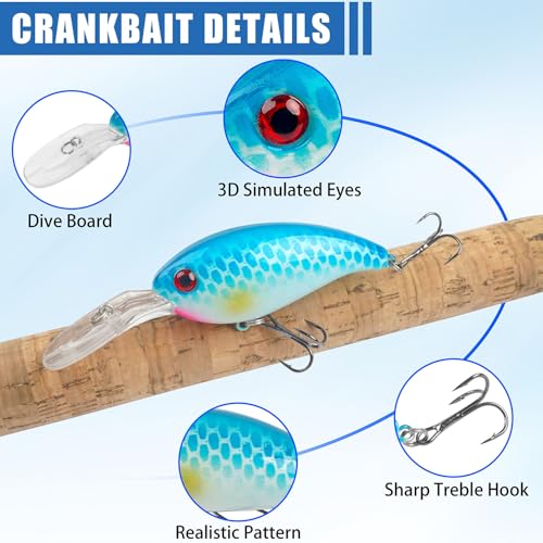 Crankbait Fishing Lures Hard Bait Shallow Diving Crank Bait Lifelike Swimbait Lures for Bass Trout Walleye Pike Freshwater Saltwater Fishing Lure (B-8pcs-3.9in/0.5oz)