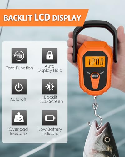 Digital Fishing Scale with Lip Gripper & Tape Measure (Orange)