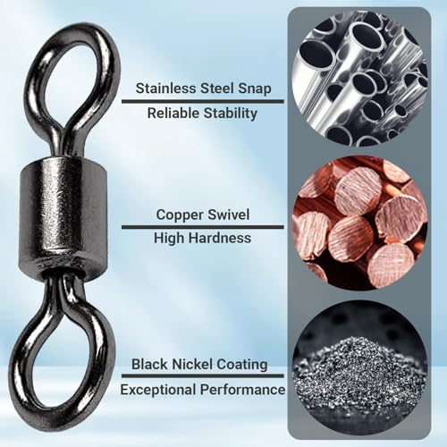 AMSYPORTS High Strength Fishing Swivel Connector Saltwater Freshwater Barrel Swivels Rolling Heavy Duty Swivels Fishing Copper Black Nickel (Size7 (50lb) 50 pcs)