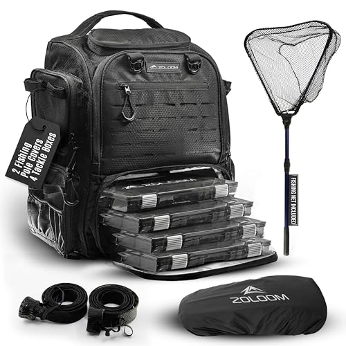 Fishing Backpack with Rod Holder & Telescopic Net