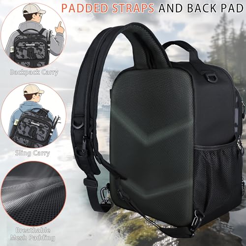 Fishing Backpack with Tackle Boxes & Lures Kit Lightweight 25L Tackle Bag with Fishing Gear and Rod Holder (Khaki Camo Backpack)