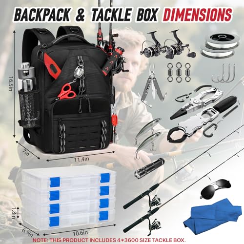 Fishing Tackle Backpack (A-Black with 4 Tackle Boxes)