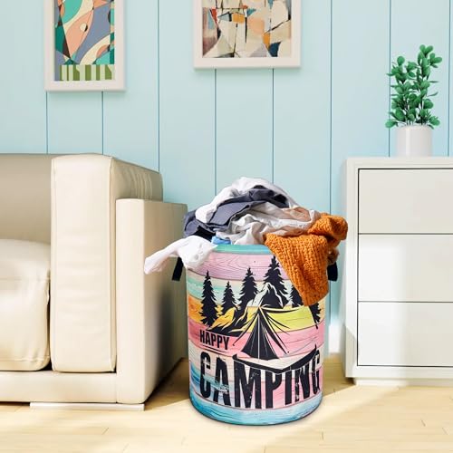 Happy Camping Laundry Basket Mountains Forest Oxford Cloth Laundry Hamper (Happy Camping)