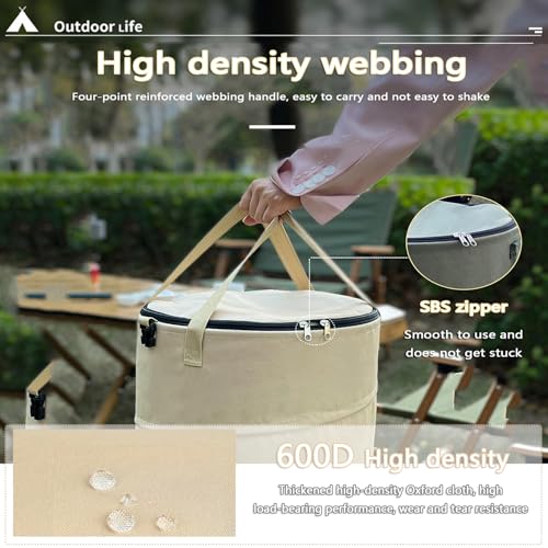 Pop up Camping Trash can with lid (beige coffee)