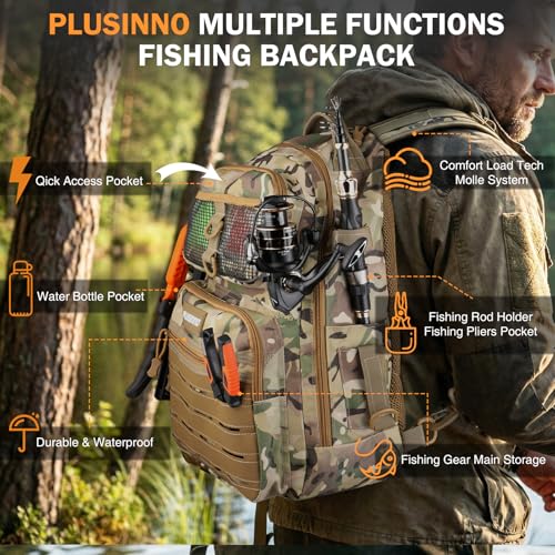 Fishing Gear Fishing Backpack with Tackle Box (Khaki Fishing Backpack With Fishing Kit)