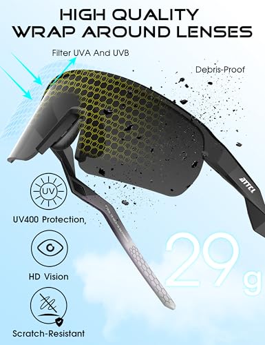 Lightweight Running Sunglasses Women Men Wrap Around UV400 Sports (2026-black Frame-grey Lens /Not Mirrored)