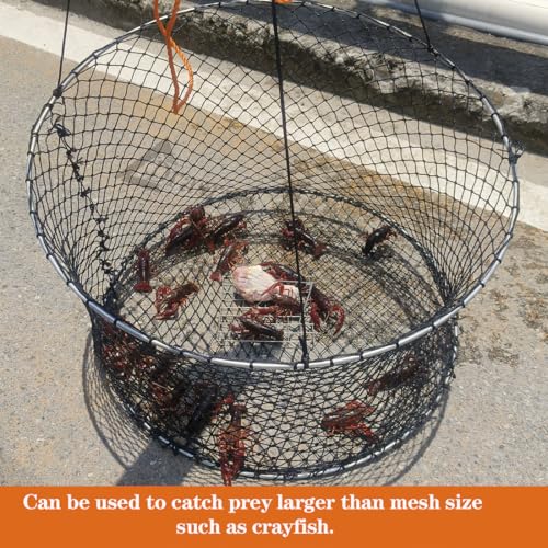 Crab Ring Trap Two Ring Crab Kit with Harness and Bait Clip Fishing Crabbing Net for Board Kayak Dock and Pier Net 24 * 24 * 13.78 in 2PCS (24*24*13.78 IN / 61*61*35 cm)