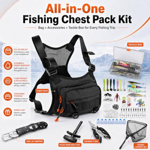 Fishing Chest Pack Vest Bag w (Black)