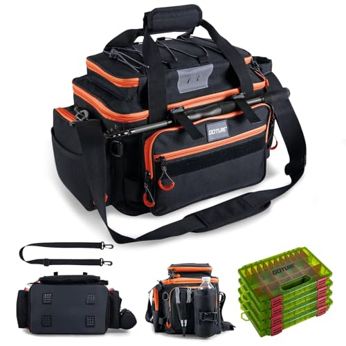 Fishing Tackle Bag with 4PCS 3600 Tackle Boxes (C2:Black Orange with 4 3600 Tackle Boxes / Large)