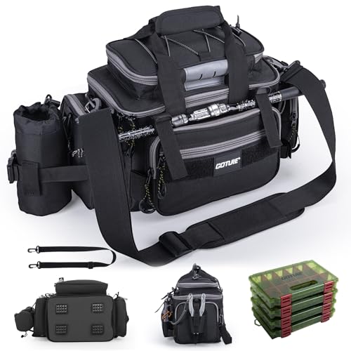 Fishing Tackle Bag with 4 3600 Tackle Boxes (C2:Black Gray with 4 Tackle Boxes / Small)