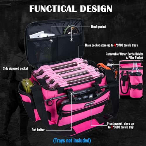 Fishing Tackle Bag with 4PCS 3700 & 2PCS 3600 Tackle Boxes (C3:Pink with (4)3700&(2)3600 Tackle Boxes / Large)