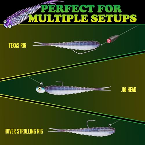 Soft Plastic Baits Forked Tail Fishing Soft Bait for Bass Walleye Trout Crappie Lures Purple Pearl (Purple Pearl / 3in-40pcs)
