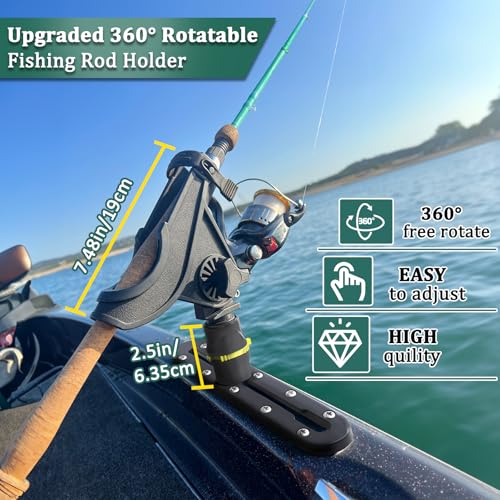 Track Mount Fishing Rod Holder with 360° Adjustable Kayak Track Adapter for Kayak & Boat (Rod Holder - 2 Pack)