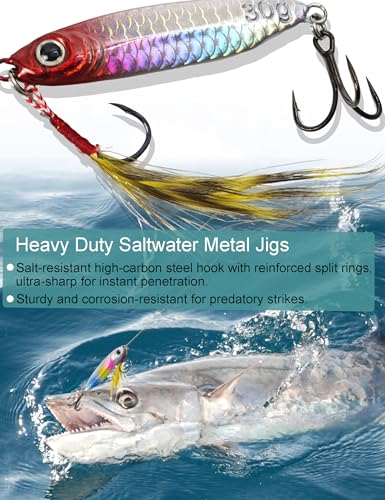 Metal Fishing Jigs Saltwater Fishing Lure 30g Jigs 1.1oz Vertical Jigging Lure 8 Pack Sinking Fishing Spoon Lure Casting Jig Vertical Jigging Spoon Lures for Bass (8 color/set)