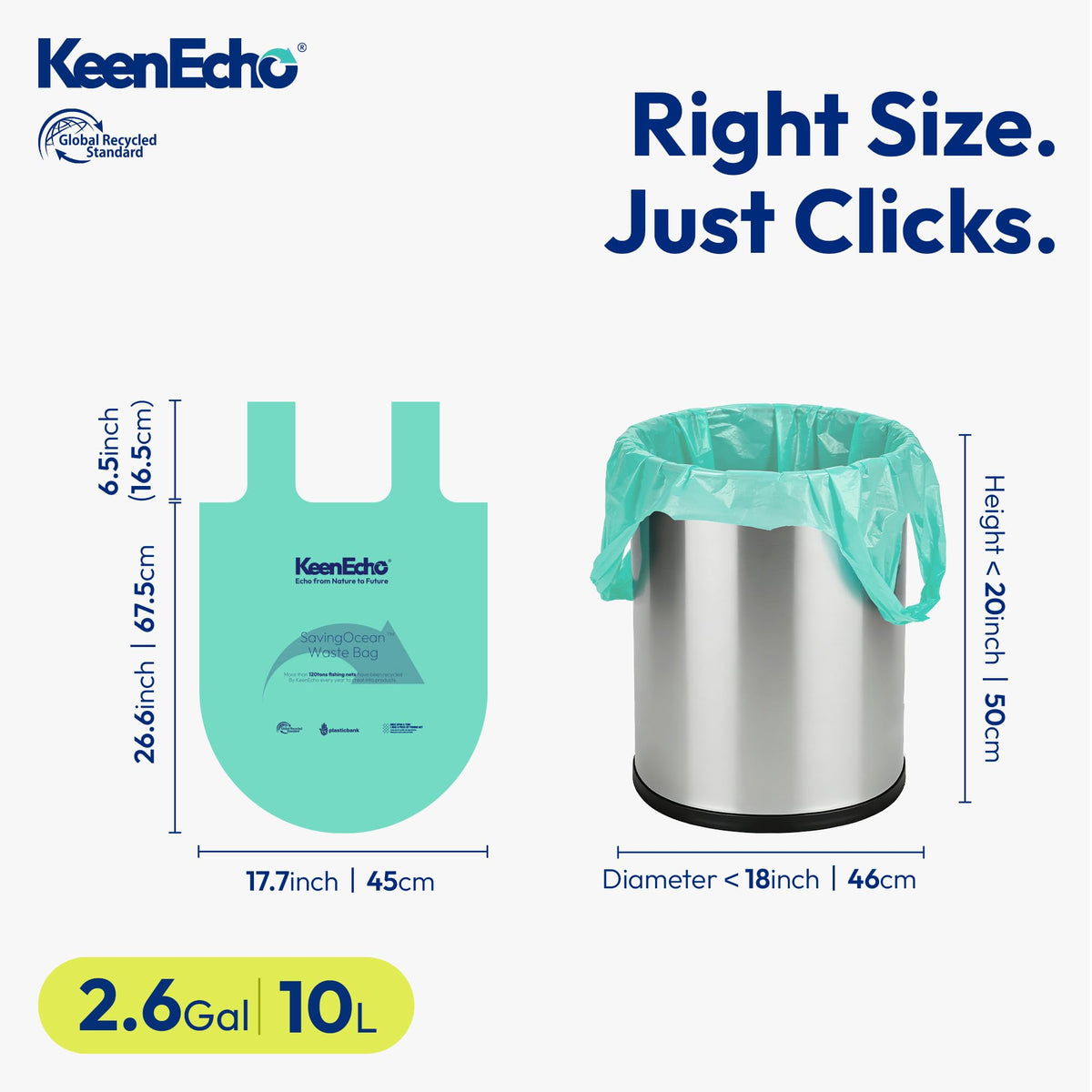 2.6 Gallon 200 Counts Small Green Trash Bags with Handle (Green 2.6 Gal / 1 Dispenser Box(4 Rolls))