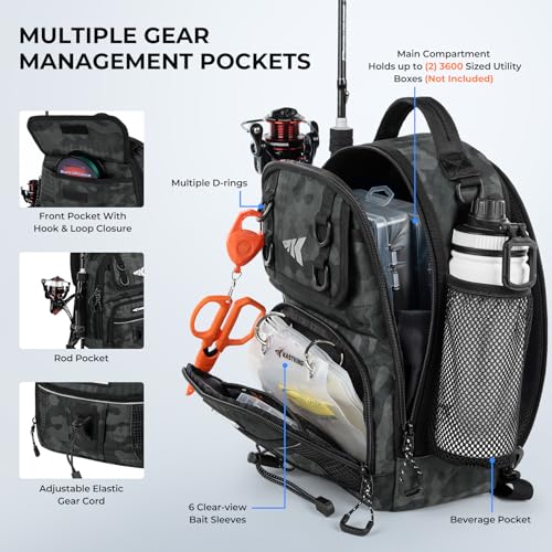 BaitSpace Fishing Sling Bag with Rod Holder (Black Camo / Standard)