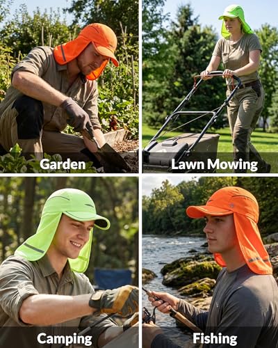 360° Reflective Cooling Work Hat with Neck Flap for Men (6 3/4-7 1/2 / Neon Green)