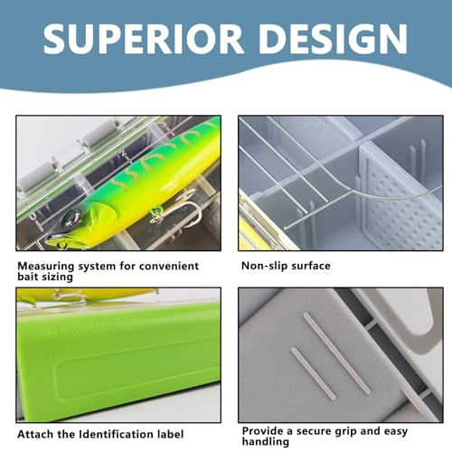 Waterproof Fishing Tackle Box Organizer with Removable Dividers Sturdy Lure Storage Box and Terminal Tackle Storage 3600 Tackle Trays (Green(10.75”×7.13”×1.8”))