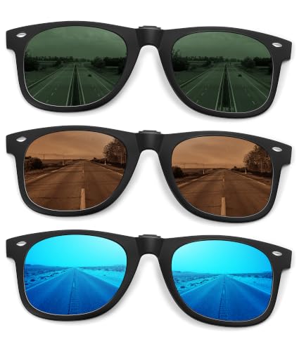 Polarized Clip On Sunglasses for Men Women (3pack-blue Mirrored+dark Green+brown)