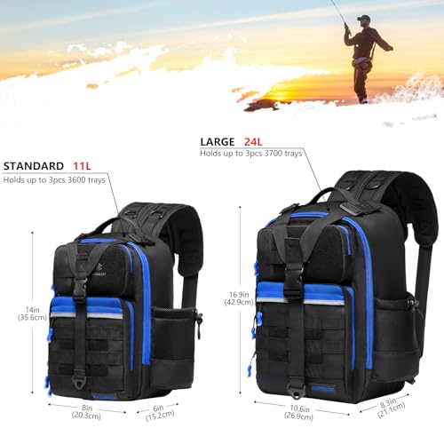 Convertible Fishing Backpack Sling Bag with Rod Holder (Black/Royal Blue / Standard)