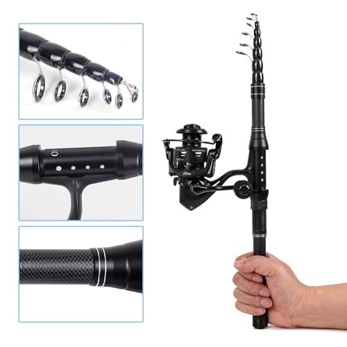 Fishing Rod Reel Combo with Telescopic Fishing Pole Spinning Reel Carrier Bag for Travel Saltwater Freshwater Fishing (7.5 ft)